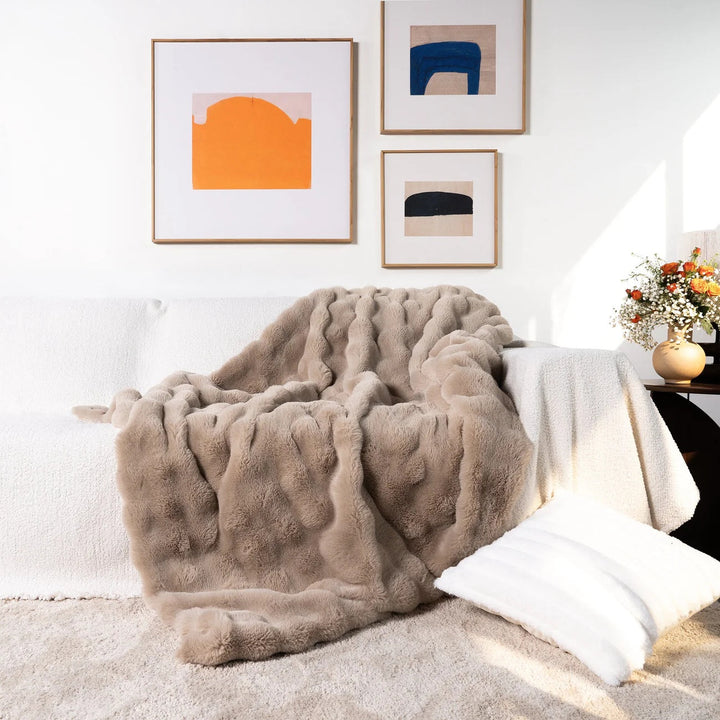 Colverro™ Double-Lined Rabbit Faux Fur Throw with Real Weight
