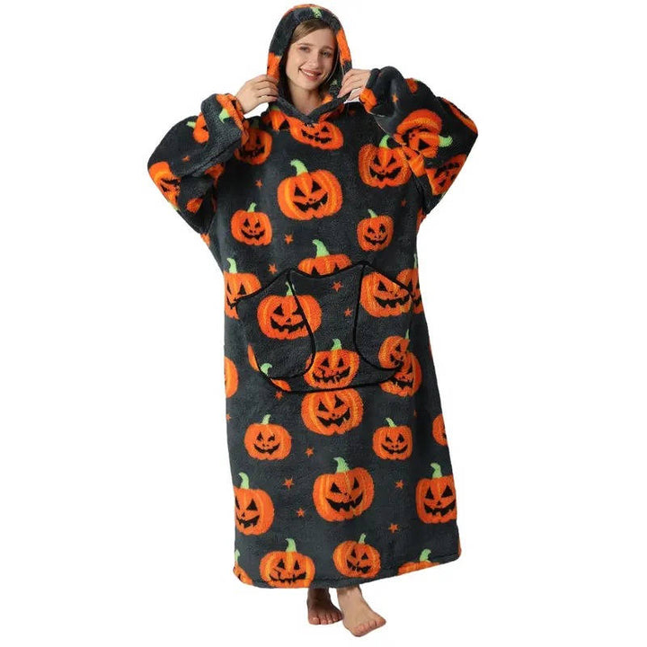Colverro™ Long Sherpa Blanket Hoodie with Fun Prints and Big Pocket