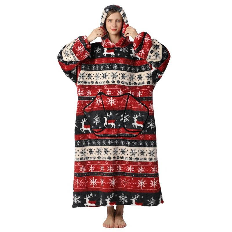 Colverro™ Long Sherpa Blanket Hoodie with Fun Prints and Big Pocket