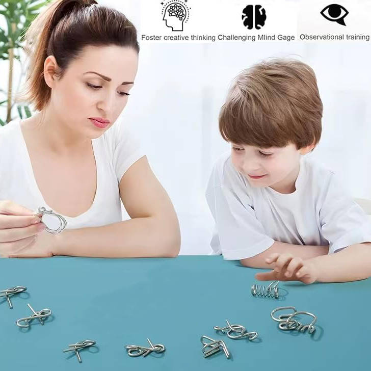 Colverro™ Metal Wire Puzzle Set of 8 Brain Teasers, Easy to Expert