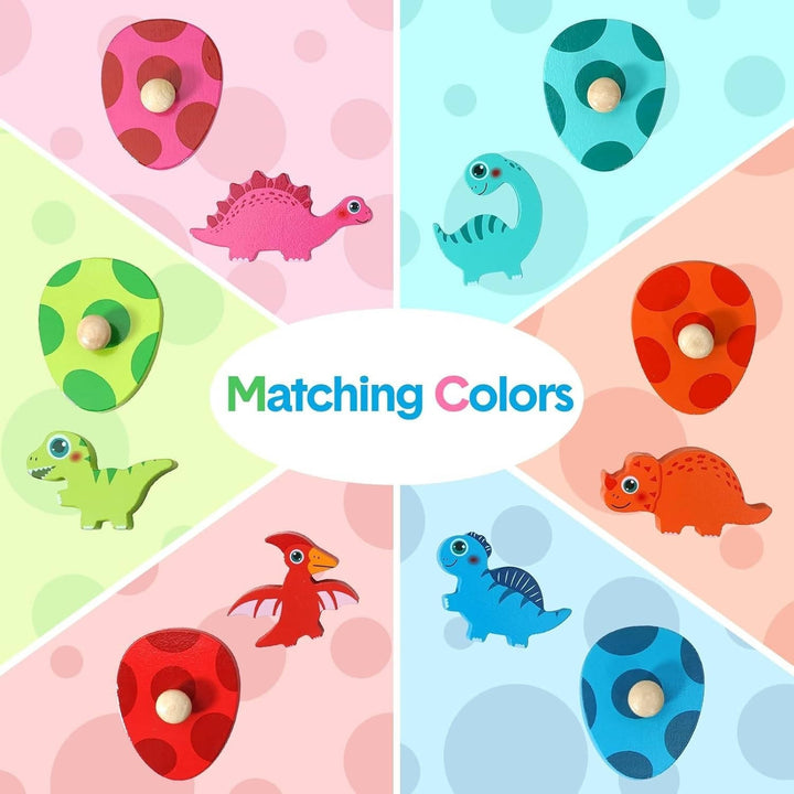 Colverro™ Wooden Dinosaur Egg Puzzle for Toddlers, Color Matching Game