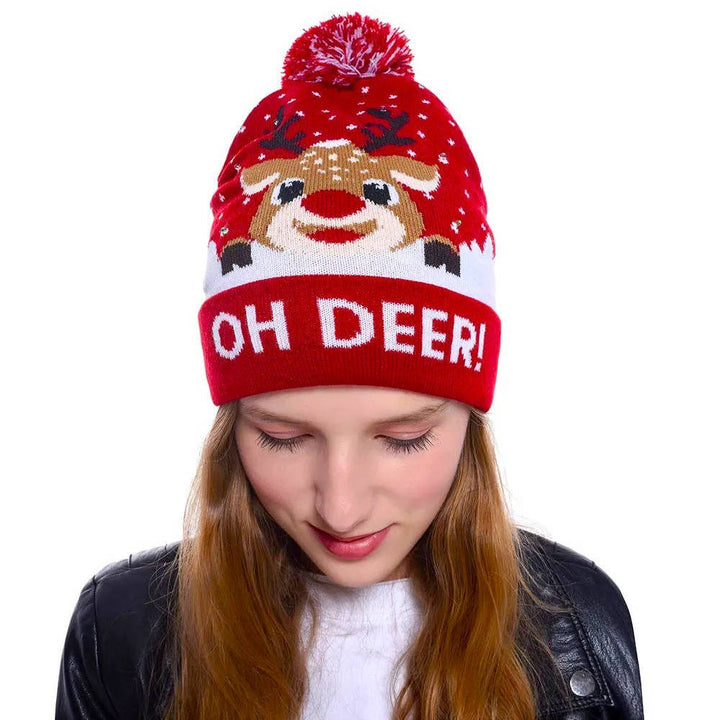 Colverro™ Light-Up Knit Christmas Beanie with Pom-Pom and Color LEDs