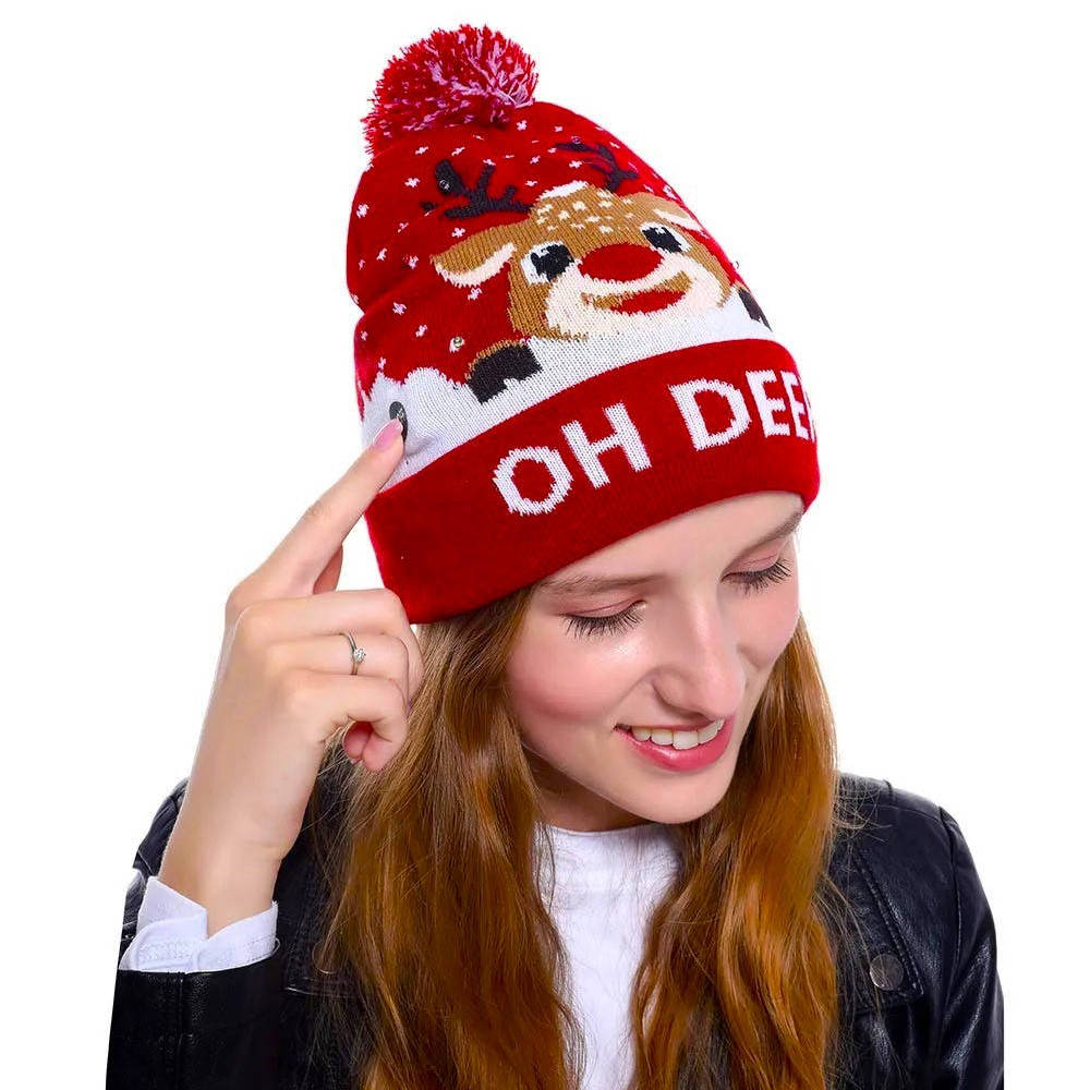 Colverro™ Light-Up Knit Christmas Beanie with Pom-Pom and Color LEDs