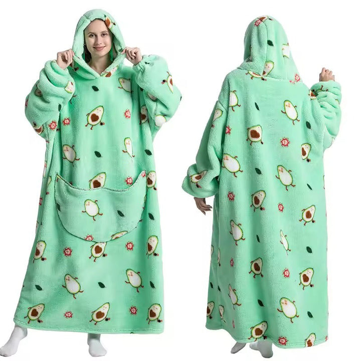 Colverro™ Long Sherpa Blanket Hoodie with Fun Prints and Big Pocket