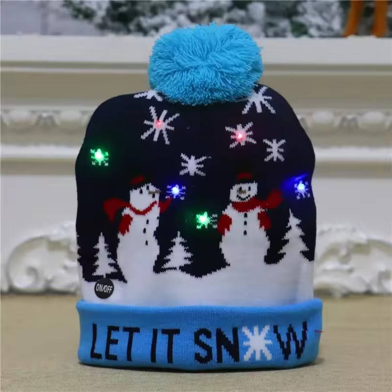 Colverro™ Light-Up Knit Christmas Beanie with Pom-Pom and Color LEDs