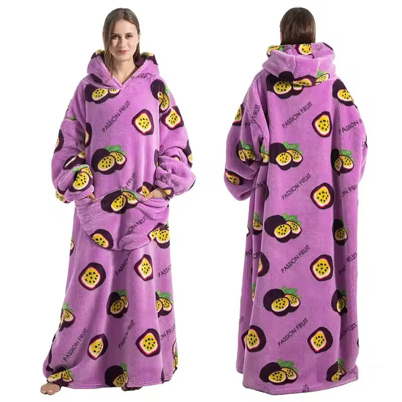 Colverro™ Long Sherpa Blanket Hoodie with Fun Prints and Big Pocket