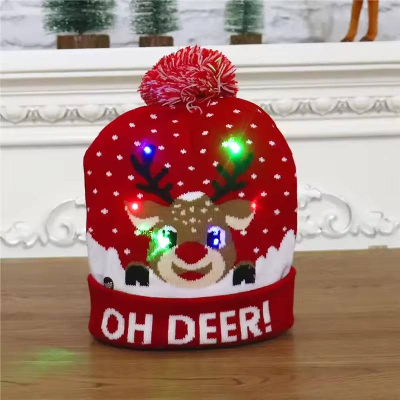 Colverro™ Light-Up Knit Christmas Beanie with Pom-Pom and Color LEDs
