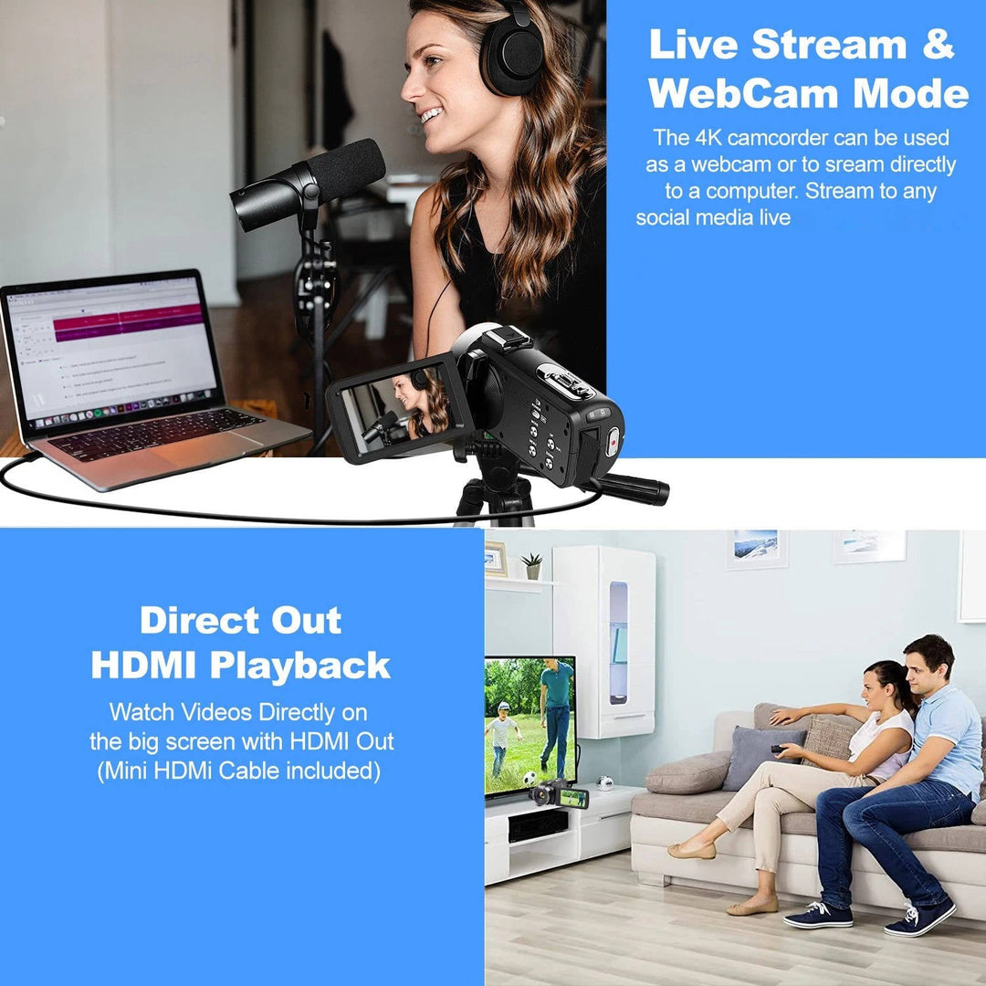 Colverro™ 4K Vlogging Camcorder with 48MP Photos, Flip Screen and WiFi