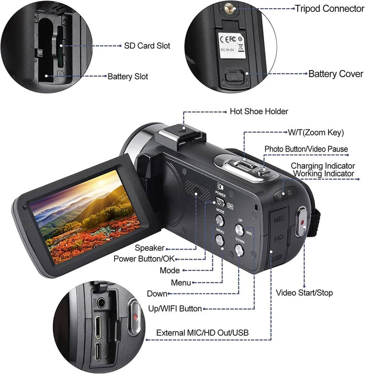 Colverro™ 4K Vlogging Camcorder with 48MP Photos, Flip Screen and WiFi