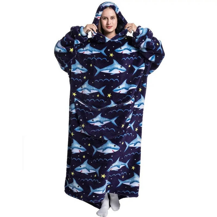 Colverro™ Long Sherpa Blanket Hoodie with Fun Prints and Big Pocket