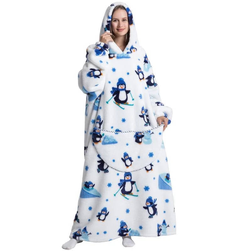 Colverro™ Long Sherpa Blanket Hoodie with Fun Prints and Big Pocket