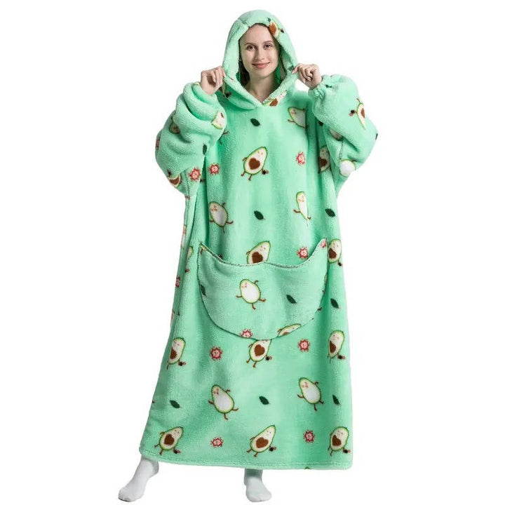Colverro™ Long Sherpa Blanket Hoodie with Fun Prints and Big Pocket