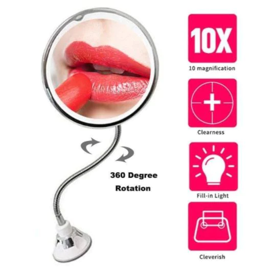 Colverro™ 10x Magnifying Mirror with 14 LEDs and Flexible Gooseneck