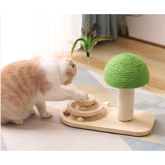 Colverro™ Wooden Cat Activity Center with Ball Track and Scratching Post