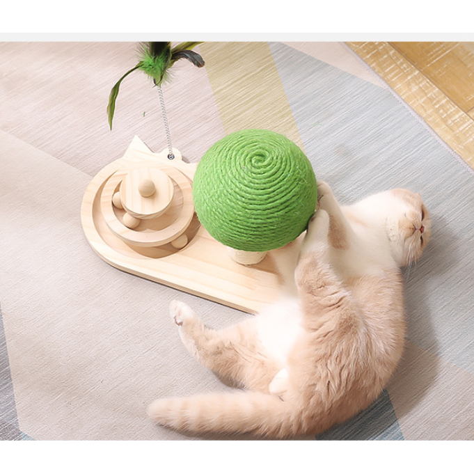 Colverro™ Wooden Cat Activity Center with Ball Track and Scratching Post