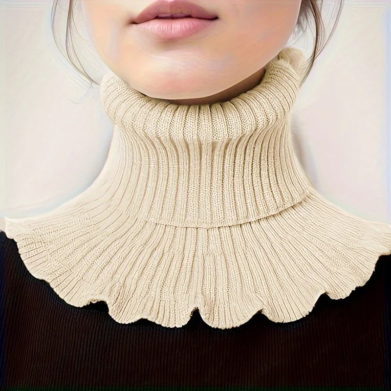 Colverro™ Knit Turtleneck Collar Scarf – Ruffle Trim, Windproof Warmth