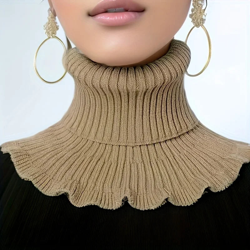 Colverro™ Knit Turtleneck Collar Scarf – Ruffle Trim, Windproof Warmth