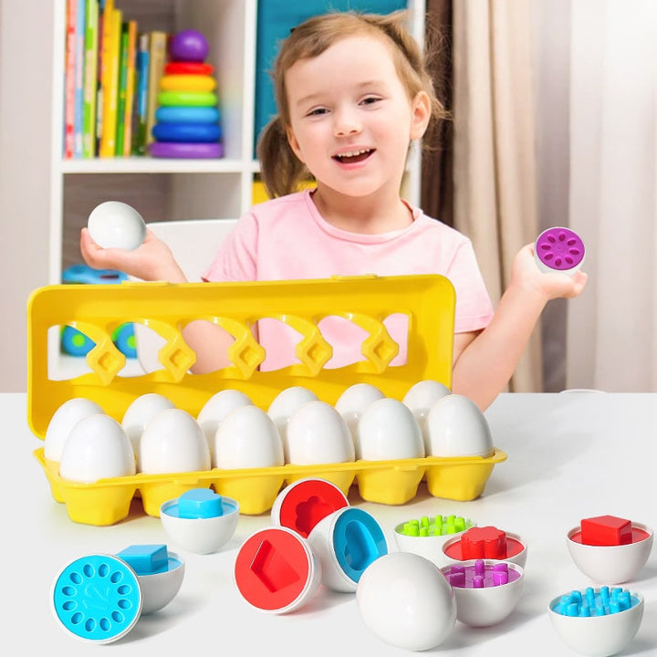 Colverro™ Matching Eggs Shape Sorter Toy with 12 Eggs and Carton