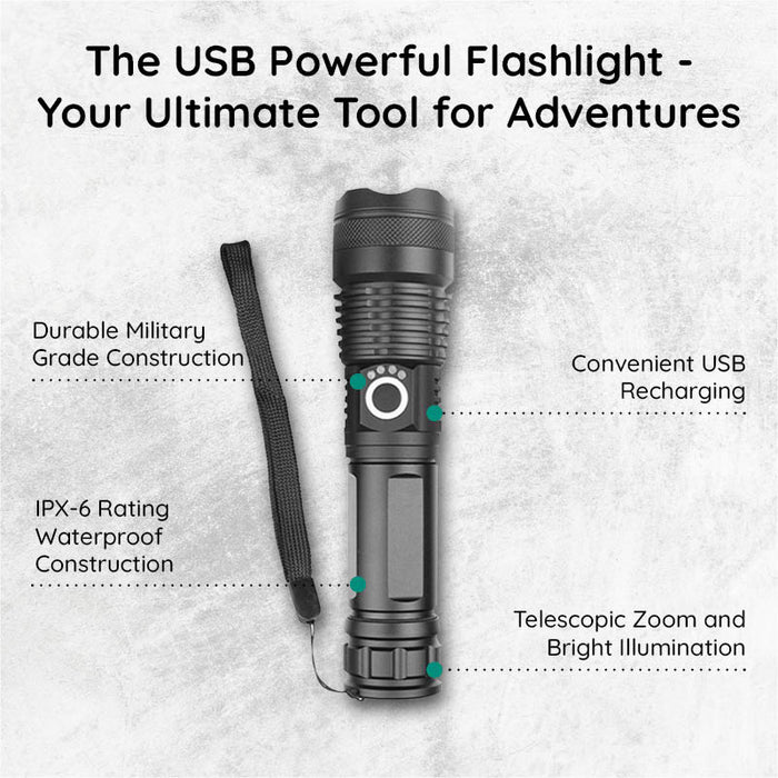 Colverro™ Rechargeable LED Flashlight with Zoom, Waterproof Aluminum Body