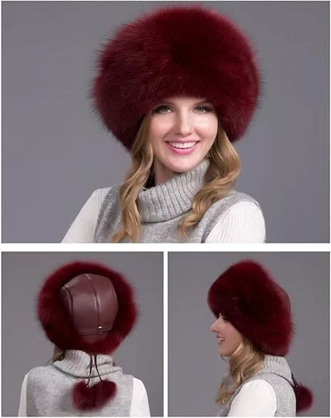 Colverro™ Natural Fox Fur Winter Hat with Built-In Earmuffs for Women