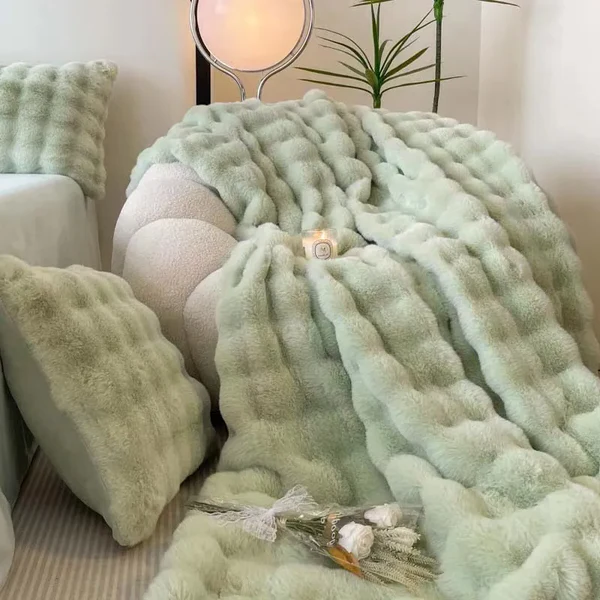Colverro™ Plush Faux Rabbit Fur Throw Blanket with Double Lining