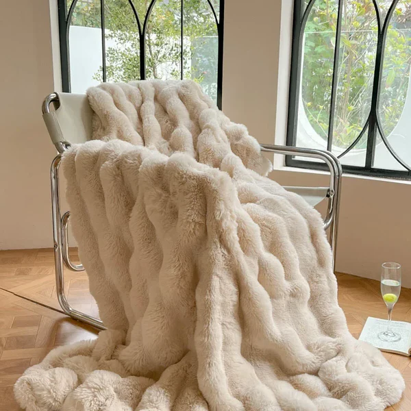 Colverro™ Plush Faux Rabbit Fur Throw Blanket with Double Lining