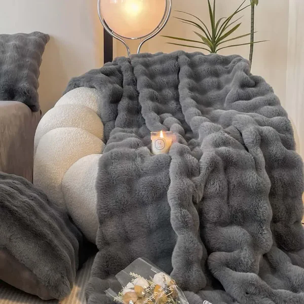 Colverro™ Plush Faux Rabbit Fur Throw Blanket with Double Lining