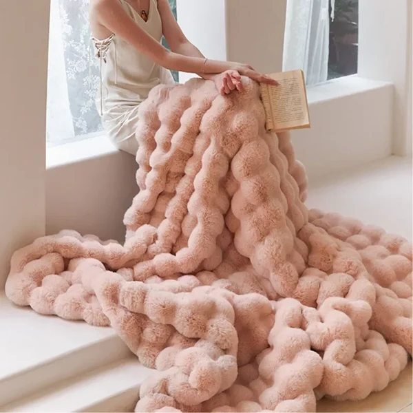 Colverro™ Plush Faux Rabbit Fur Throw Blanket with Double Lining