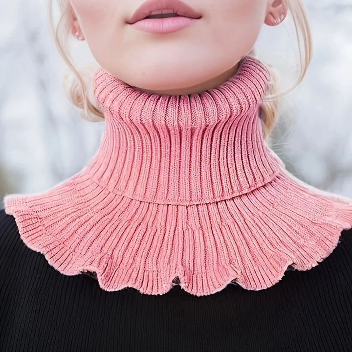 Colverro™ Knit Turtleneck Collar Scarf – Ruffle Trim, Windproof Warmth