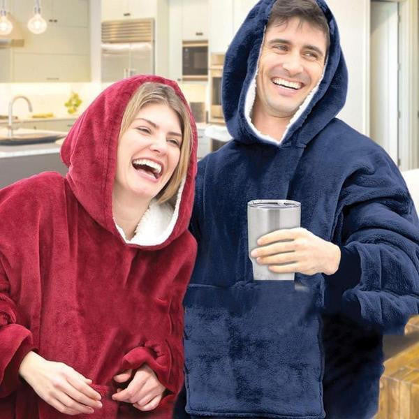 Colverro™ Fleece-Lined Blanket Sweater with Giant Hood and Pocket