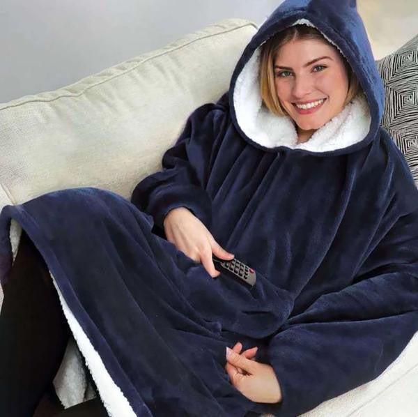 Colverro™ Fleece-Lined Blanket Sweater with Giant Hood and Pocket