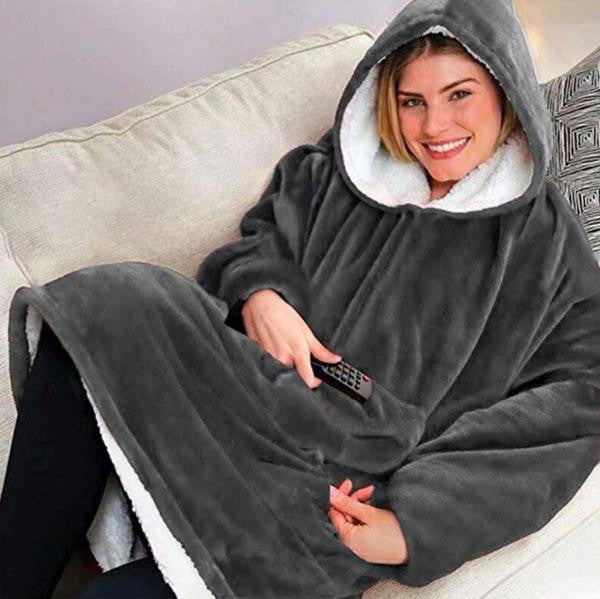 Colverro™ Fleece-Lined Blanket Sweater with Giant Hood and Pocket