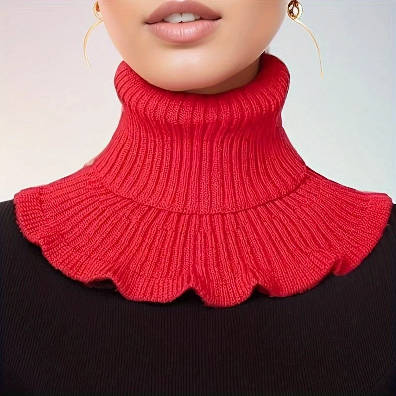 Colverro™ Knit Turtleneck Collar Scarf – Ruffle Trim, Windproof Warmth