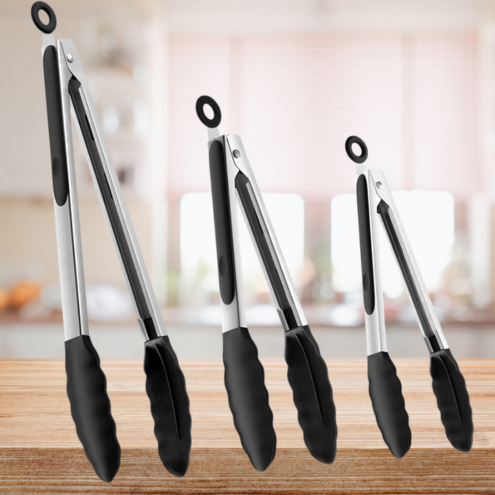 Colverro™ Silicone Kitchen Tongs Set of 3 with Locking Handles