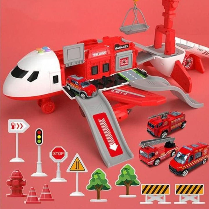 Colverro™ Fold-Out Toy Airplane Playset with Working Crane and Mini Cars