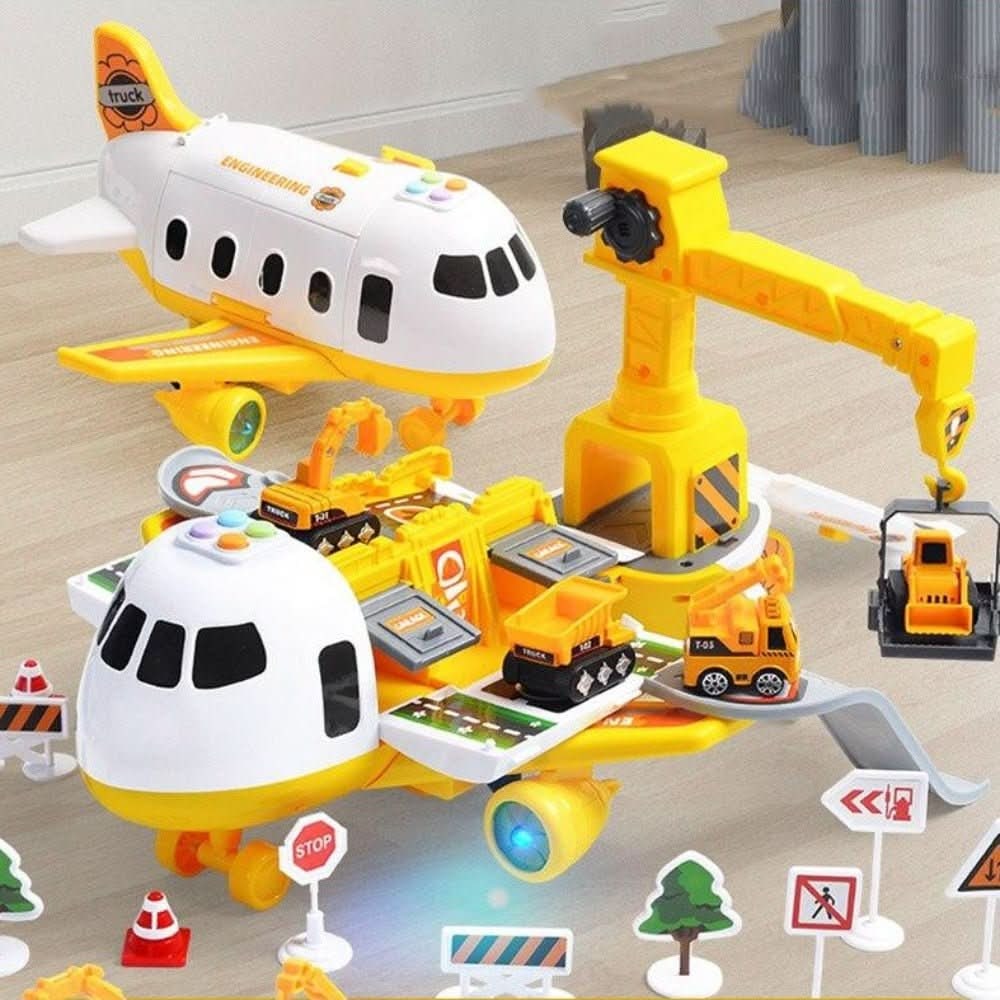 Colverro™ Fold-Out Toy Airplane Playset with Working Crane and Mini Cars