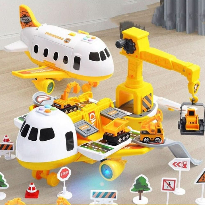 Colverro™ Fold-Out Toy Airplane Playset with Working Crane and Mini Cars