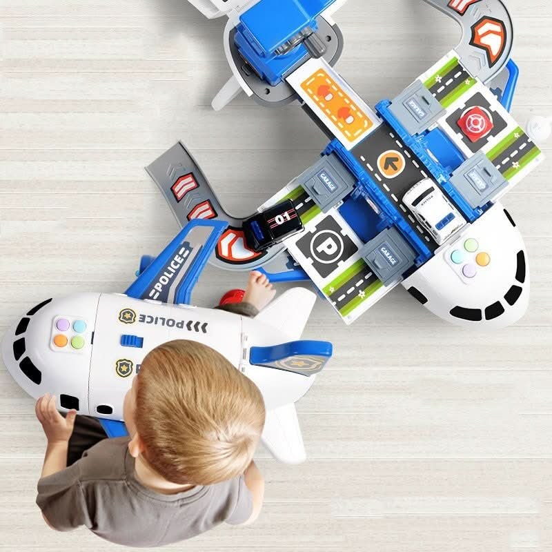 Colverro™ Fold-Out Toy Airplane Playset with Working Crane and Mini Cars