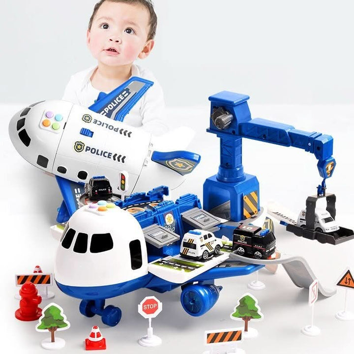 Colverro™ Fold-Out Toy Airplane Playset with Working Crane and Mini Cars