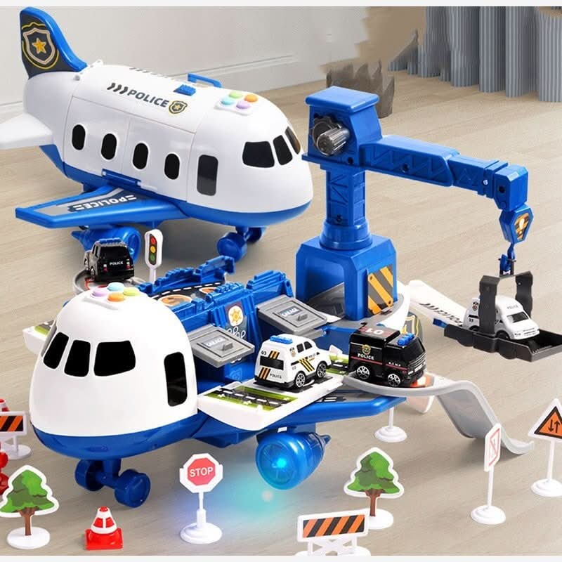 Colverro™ Fold-Out Toy Airplane Playset with Working Crane and Mini Cars
