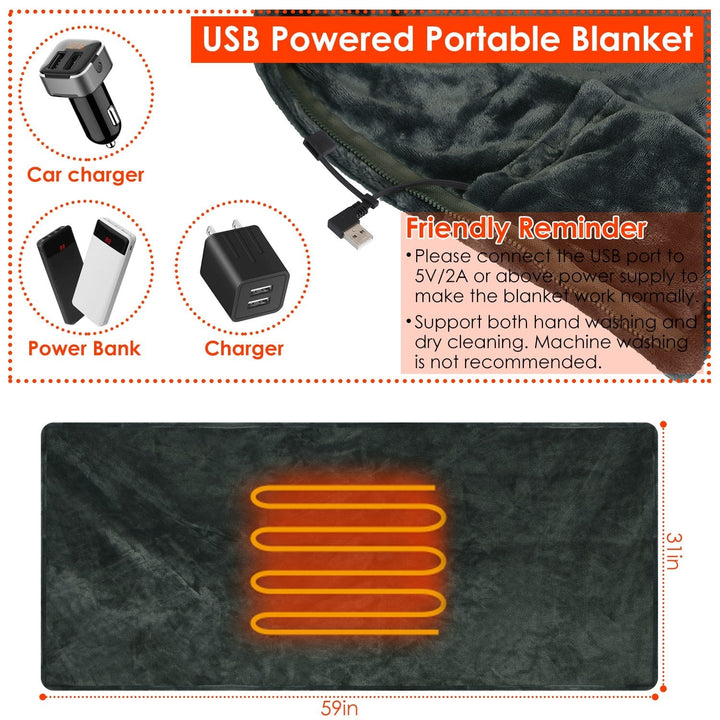 Colverro™ Wearable USB Heated Blanket with Zipper &amp; Fleece Wrap