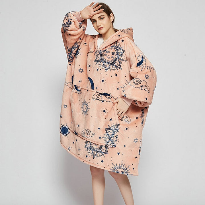 Colverro™ Sherpa-Lined Blanket Hoodie in Fun Prints with Knee-Length Fit