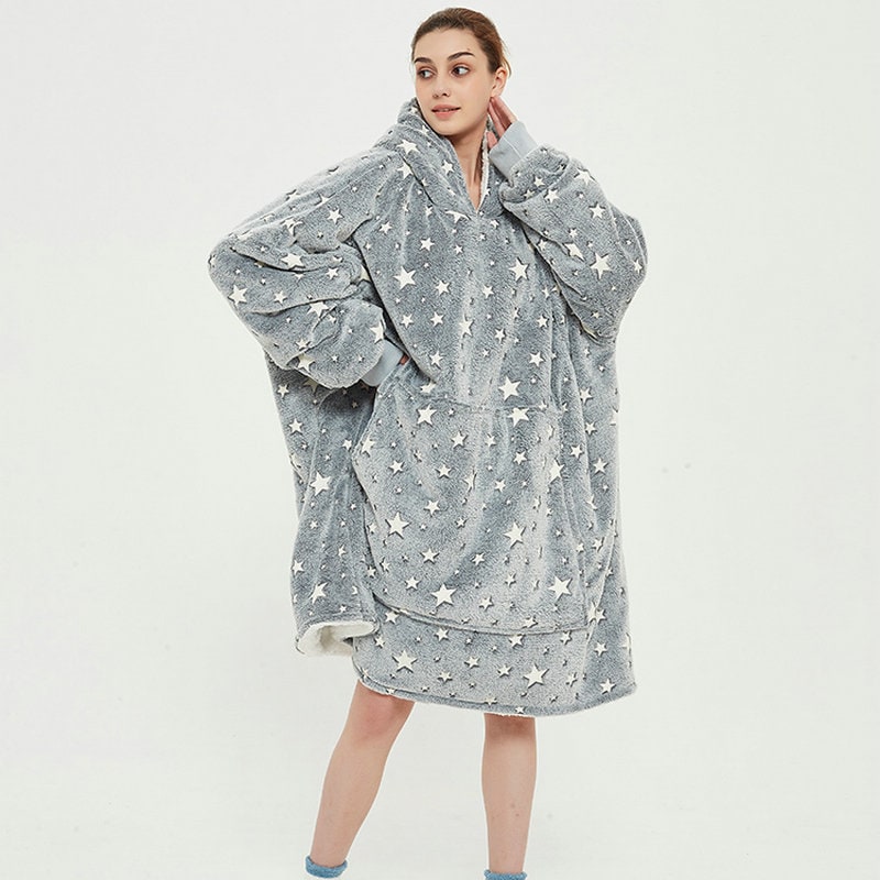 Colverro™ Sherpa-Lined Blanket Hoodie in Fun Prints with Knee-Length Fit