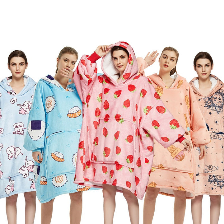 Colverro™ Sherpa-Lined Blanket Hoodie in Fun Prints with Knee-Length Fit