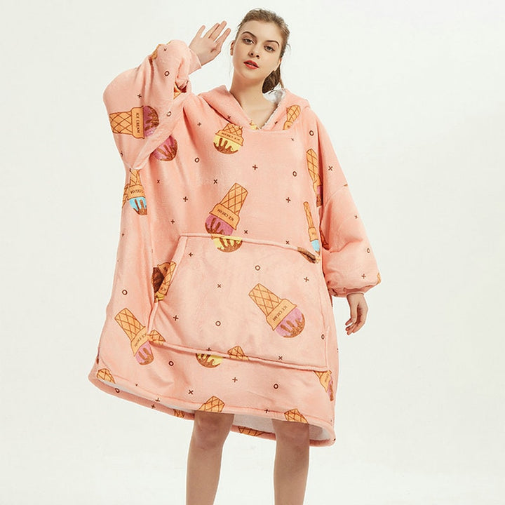 Colverro™ Sherpa-Lined Blanket Hoodie in Fun Prints with Knee-Length Fit