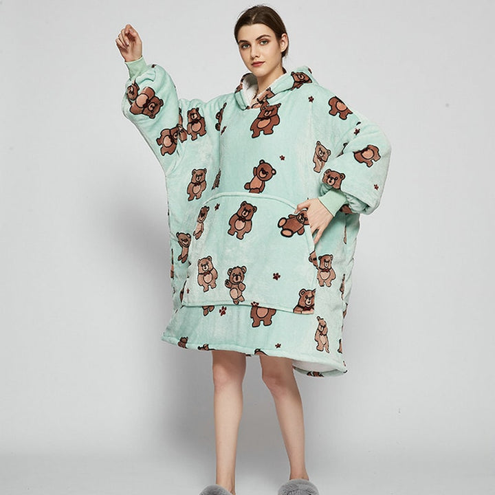Colverro™ Sherpa-Lined Blanket Hoodie in Fun Prints with Knee-Length Fit