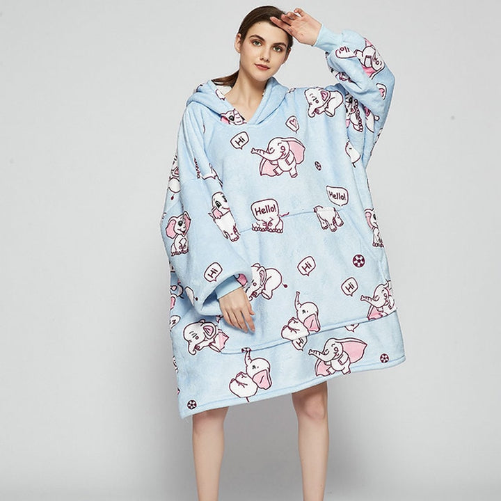 Colverro™ Sherpa-Lined Blanket Hoodie in Fun Prints with Knee-Length Fit