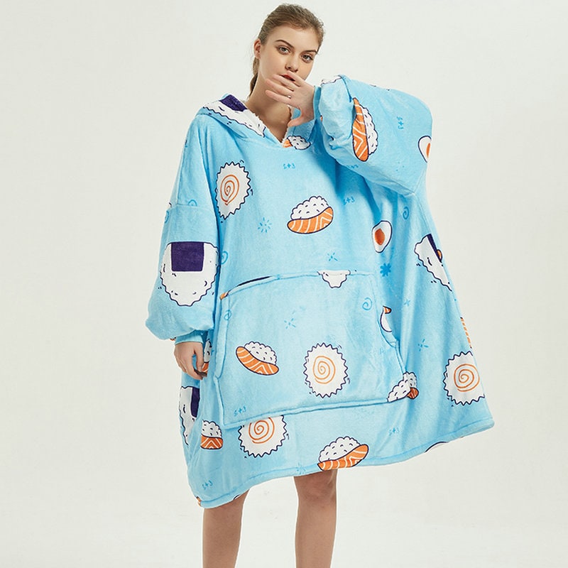 Colverro™ Sherpa-Lined Blanket Hoodie in Fun Prints with Knee-Length Fit