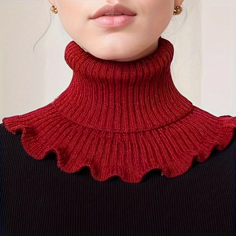 Colverro™ Knit Turtleneck Collar Scarf – Ruffle Trim, Windproof Warmth